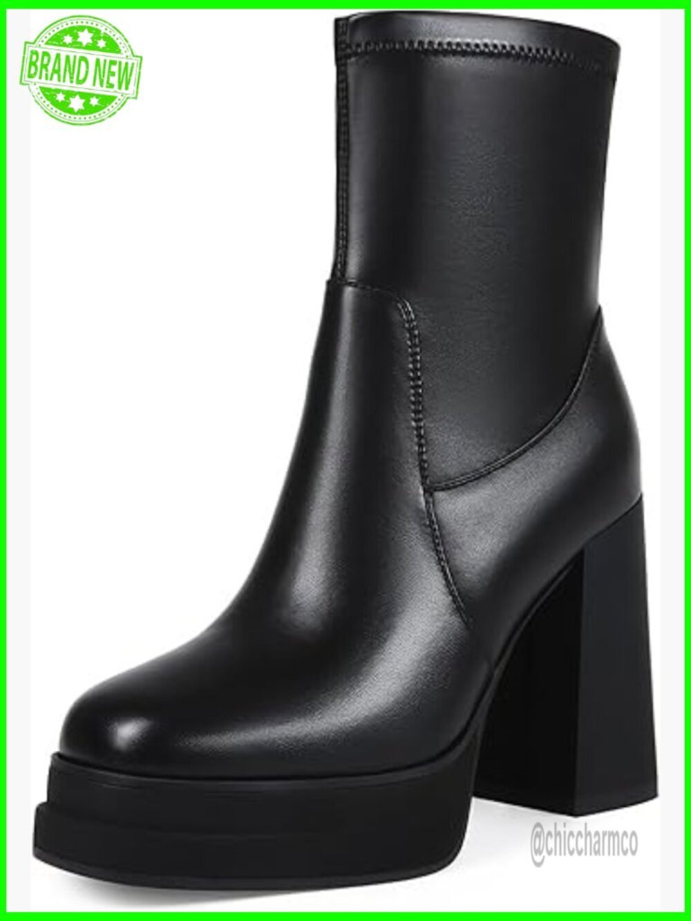 Women's Chunky Heel Square Toe Platform Ankle Boots Combat Booties Stretchy